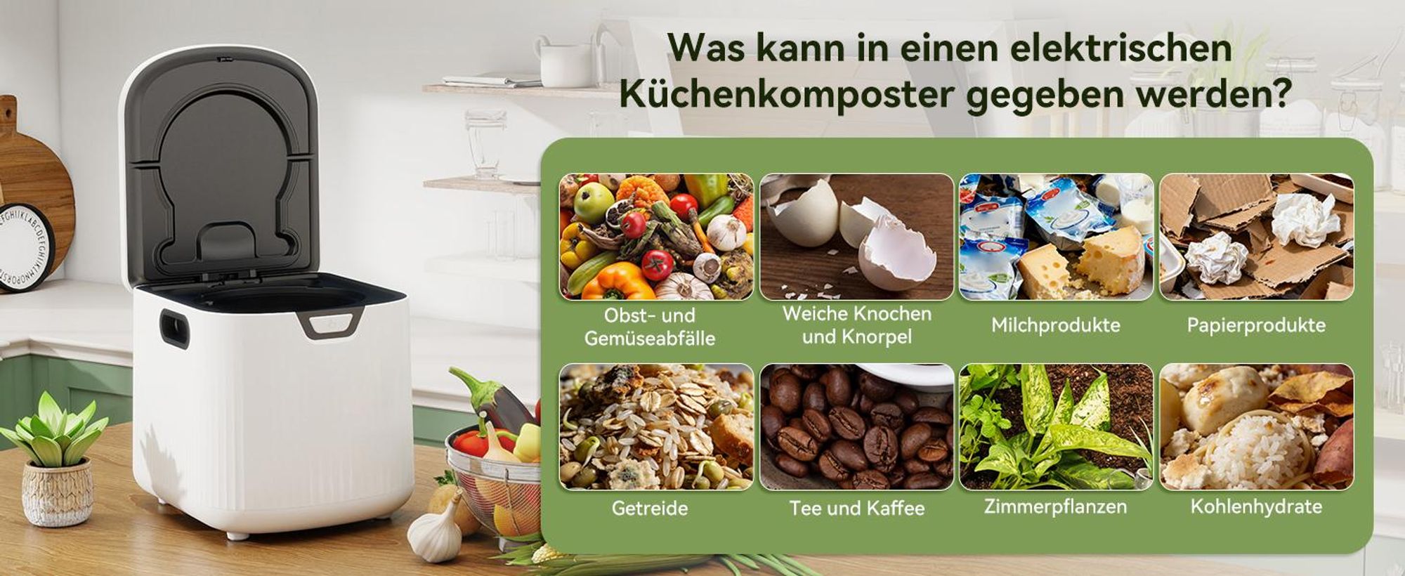 Puluomis Intelligenter Elektrischer Komposter 3.3L, 3-in-1 selbstreinigend, geruchsfrei und leiser Küchenkomposter, für Obst-/Gemüseabfälle Küche
