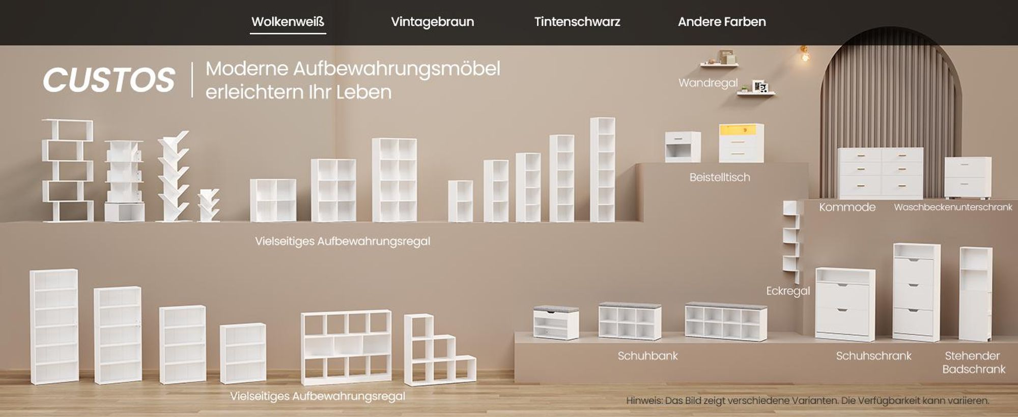 VASAGLE Schuhbank, 1 Schublade und 10 offene Fächern, Weiß