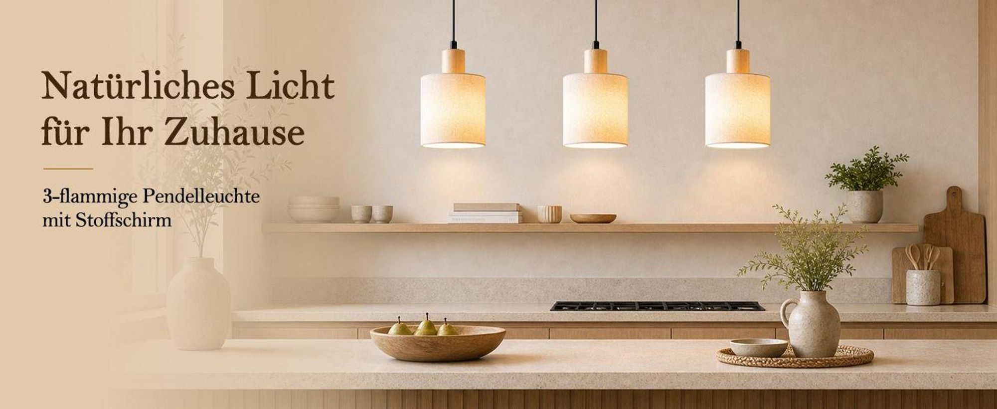 ZMH Pendelleuchte mit Stoffschirm 3 Flammig Holz Esstischlampe Vintage Hängeleuchte E14 Hängelampe für Wohnzimmer Restaurant Schlafzimmer Küche Weiß