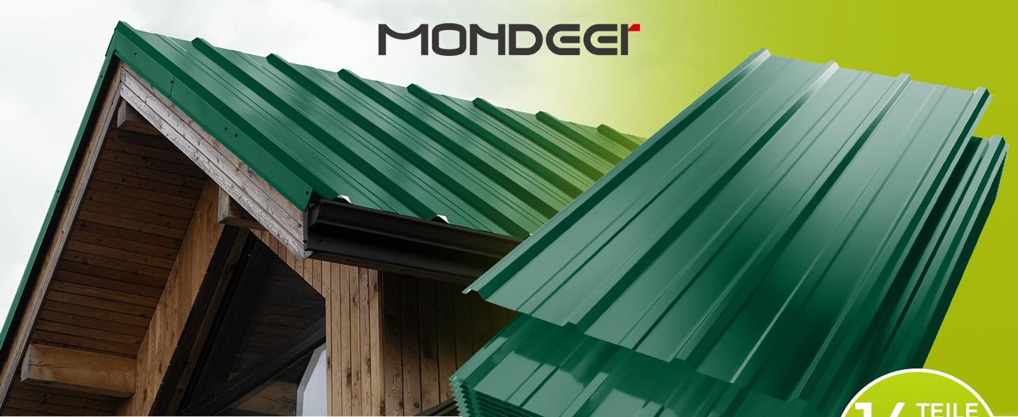 Mondeer Wellplatte Dachplatten 14-tlg Trapezblech-Set, 8,3 m² Abdeckfläche inkl. 100 Schrauben & Montagehandschuh, Feuerverzinkt 105 x 57 cm Grün
