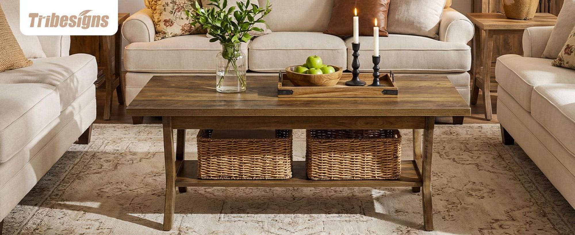 Tavolino Tribesigns per il soggiorno, tavolino rettangolare in legno da 120 cm in stile country con ripiano, per l'ufficio a casa, marrone rustico
