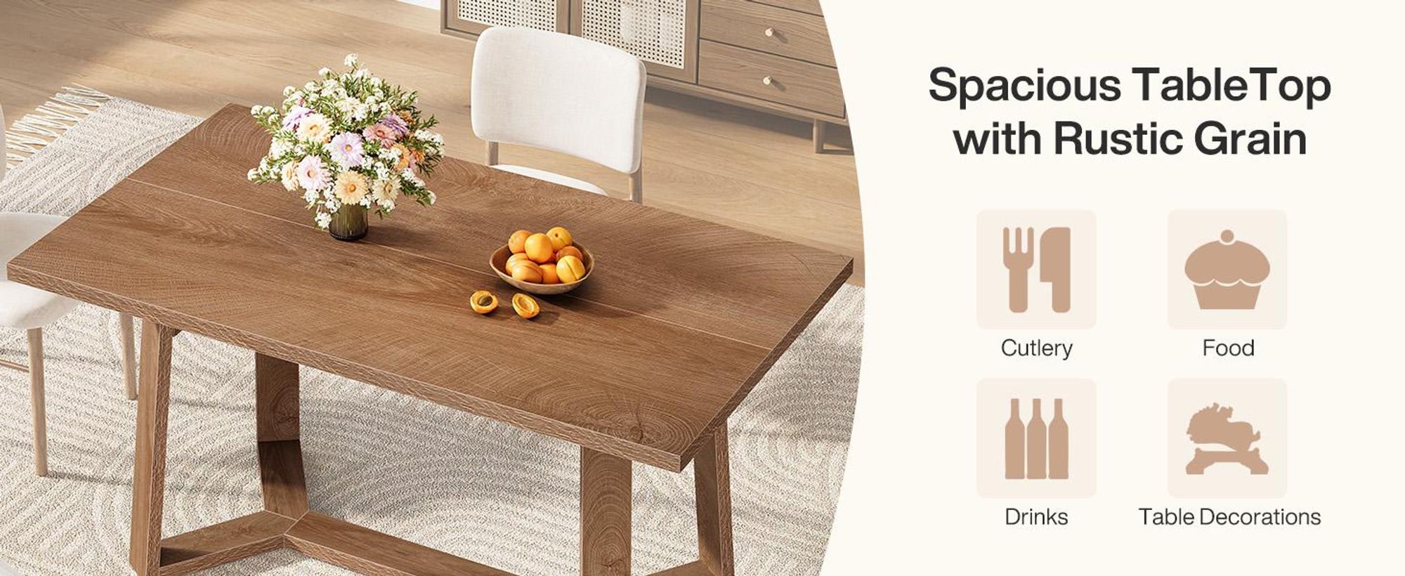 Tribesigns Landhaus-Esstisch aus dunkelbraunem Holz, 120 cm hoch, Küchentisch mit geometrischem Sockel, für 6 Personen, für Wohnzimmer, Büro
