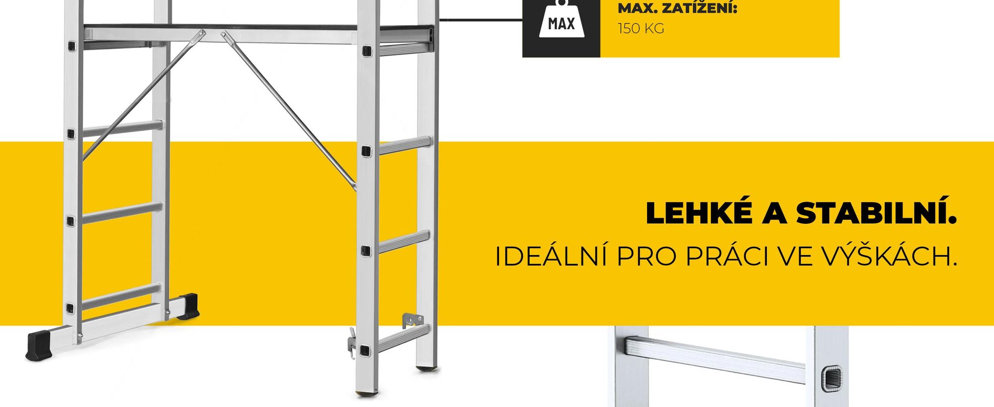 Drabest | Hliníkové lešení - lešení - víceúčelový žebřík - žebříkové lešení - 2x6 - žebříkové lešení - 150 kg - plošinové hliníkové lešení - 33x114 cm