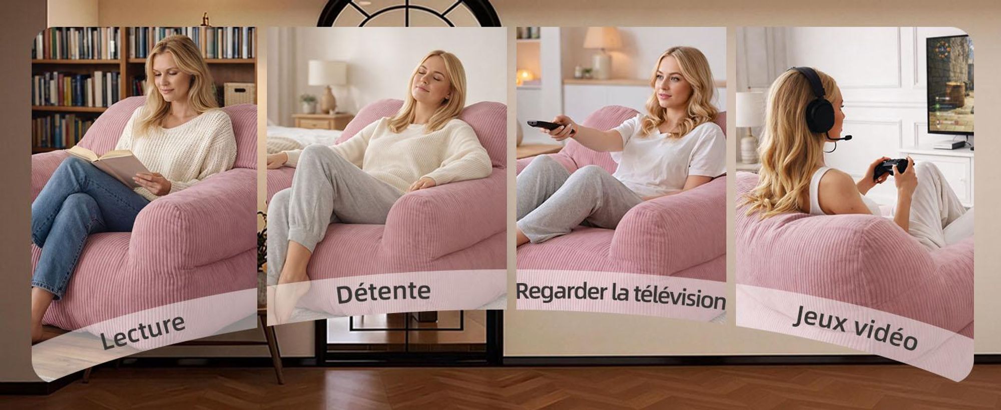 Pouf XXL pour adulte avec rembourrage en mousse, canapé de sol carré
