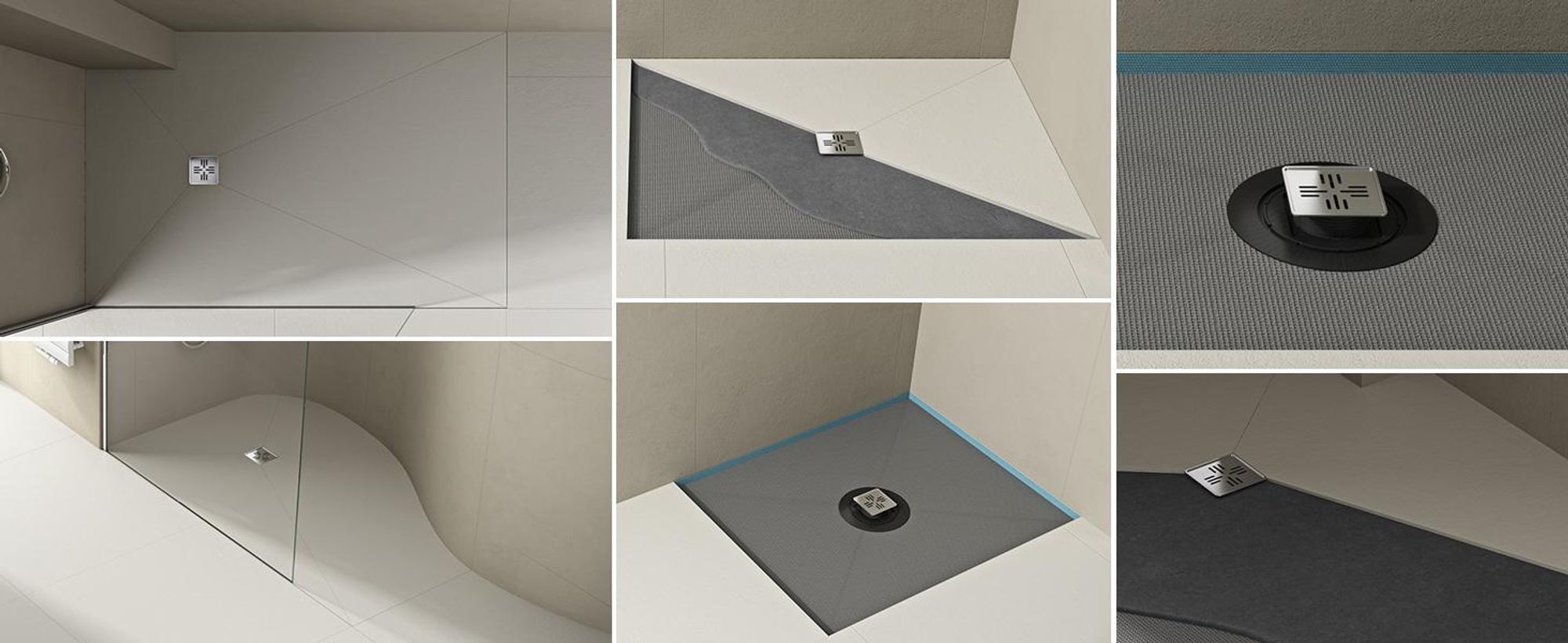 doporro Duschelement Befliesbar mit Gefälle 100x100x4cm in Beton Grau Duschboard Zuschneidbar mit Ablaufrinne waagerechter Ablauf XPS