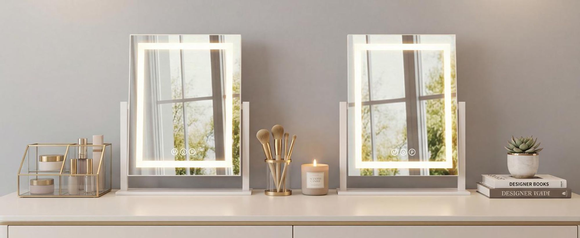 Specchio da trucco a LED ZMH con illuminazione, 25×30 cm, 3 modalità, specchio da toeletta, piccolo specchio cosmetico, specchio da tavolo con luce, specchio da trucco, dimmerabile tramite tocco