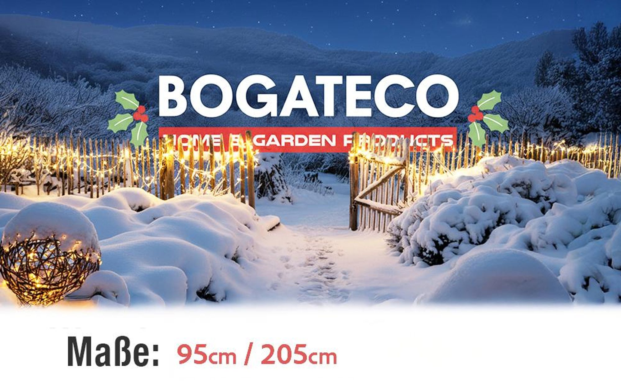 BOGATECO Handgemacht Weihnachtsbaum 205 cm hoch mit Dekorationen, aus Haselnussholz | Deko Anhänger | mit 10 m LED-Leuchten | Holzplatten verbunden mit einem Juteseil mit Einer Dicke von 6 mm
