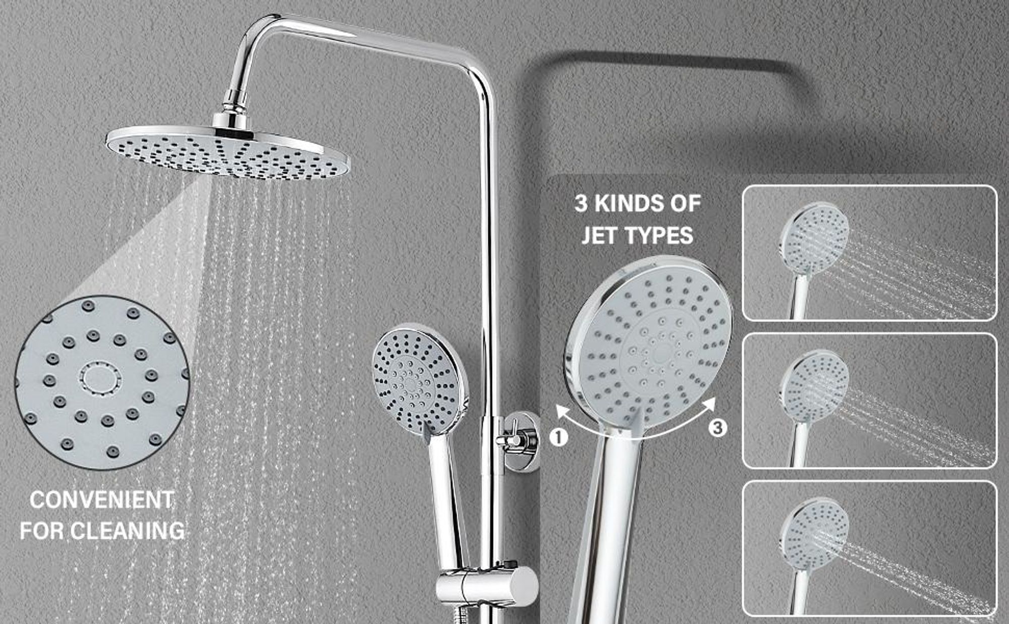 Thermostatische Duschsäule Duschsystem 38°C mit rundem Duschkopf aus ABS Regendusche Höhenverstellbar Höhe Farbe Silber