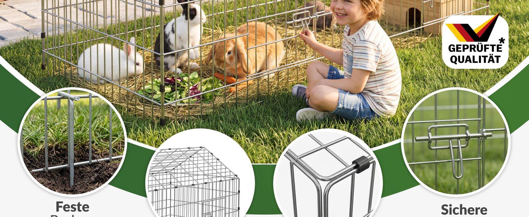 CADOCA® Freilaufgehege 180x75x75cm Sonnenschutz Auslauf Garten Kaninchenstall Hasenstall Kleintierauslauf Dachstoff Schwarz