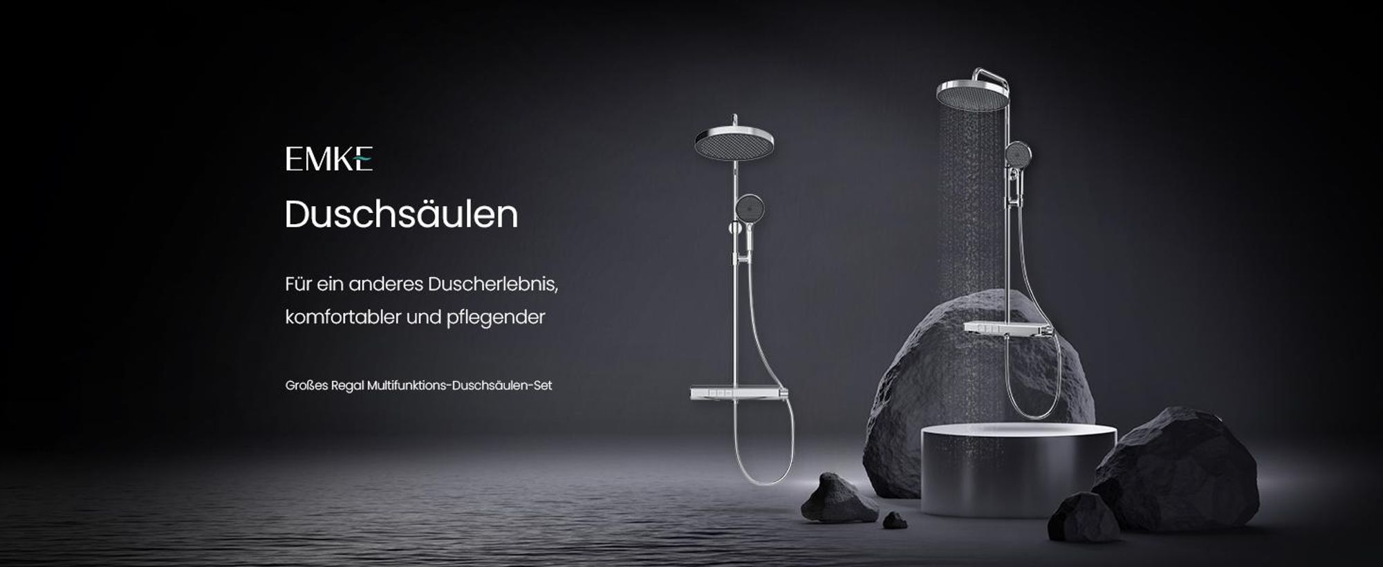 EMKE Duschsystem mit Thermostat – Edelstahl Duscharmatur-Set, 3-Strahlarten Handbrause, Rund Regendusche, Bad- & Duscharmaturen, Chrom F22