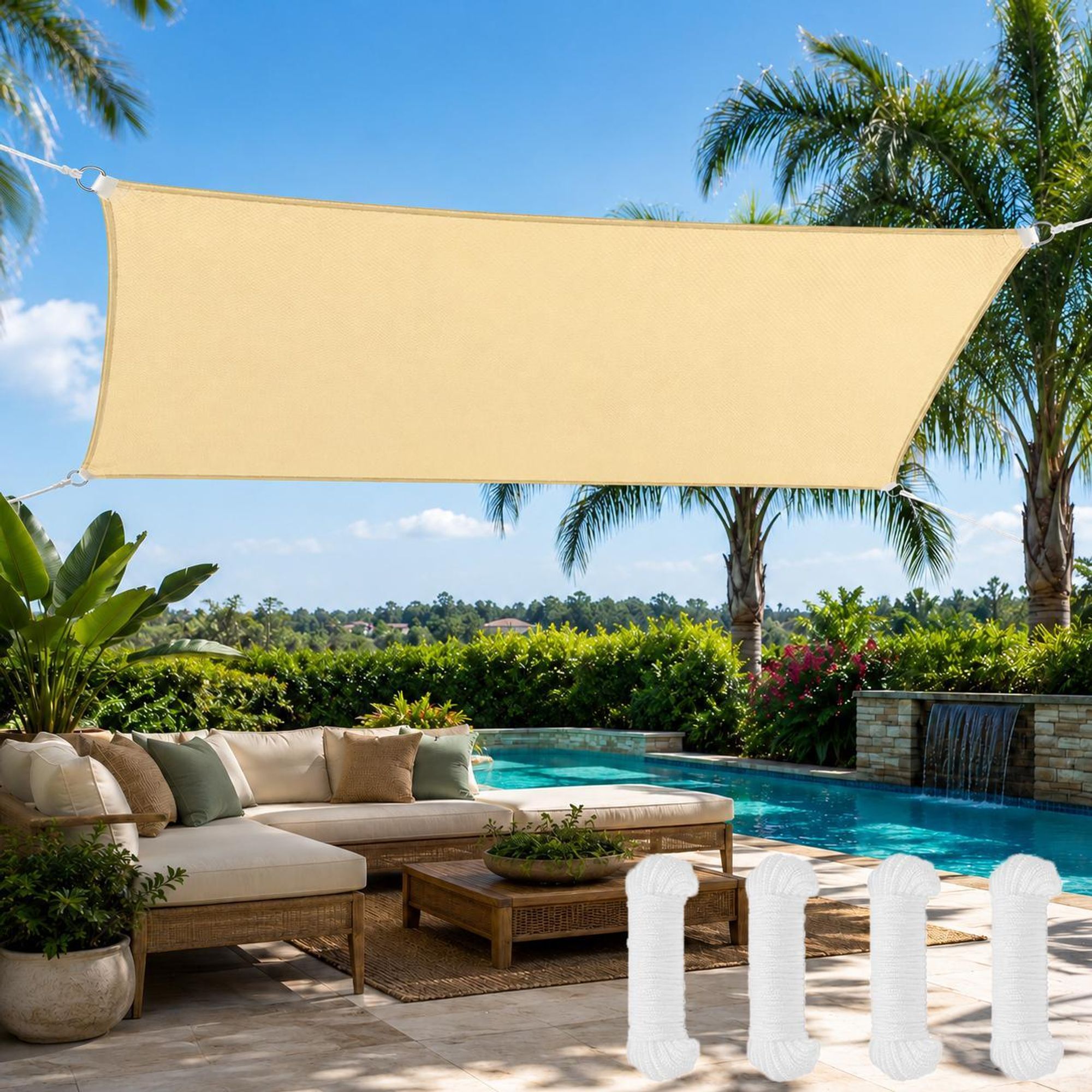 Sonnensegel 3x3m Viereckig, Beige Sonnensegel Wasserdicht Mit Ösen, 420D 95% Sonnenschutz UV Schutz Für Garten Balkon Terrasse