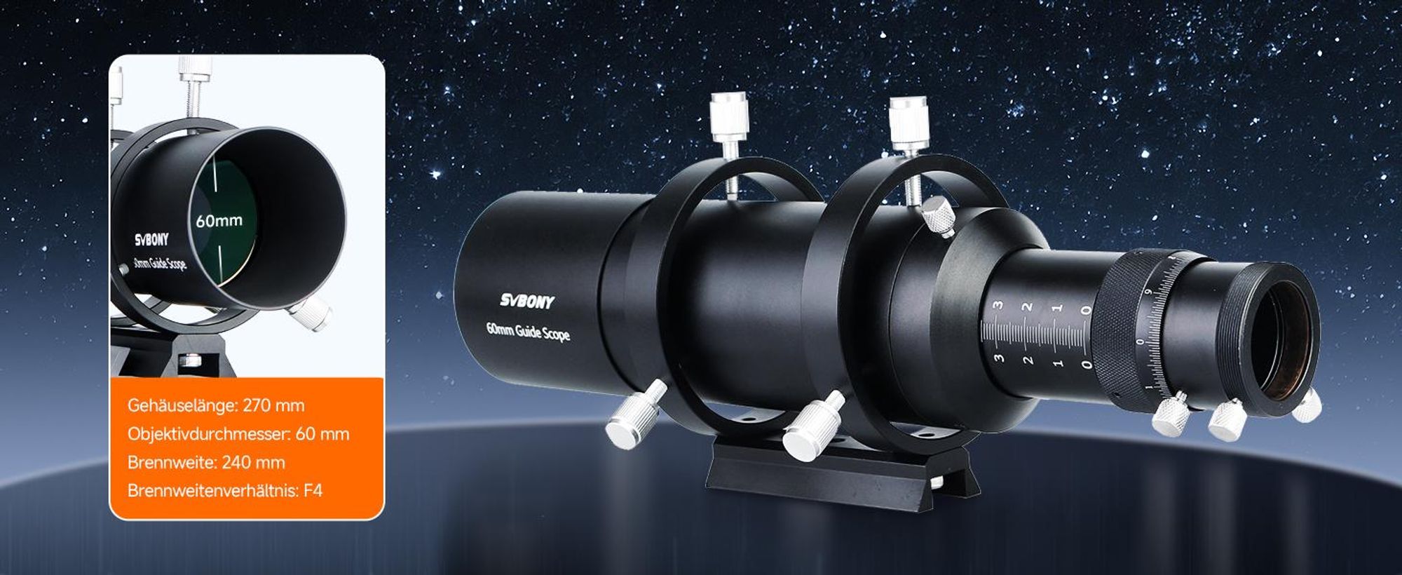 Svbony SV106 Teleskop Guiders, 60mm FMC Teleskope Sucher mit 240mm Brennweite Helical Fokussiergerät, Sucherfernrohre Teleskop Zubehör für Teleskop Astrokamera Autoguide Astrofotografie