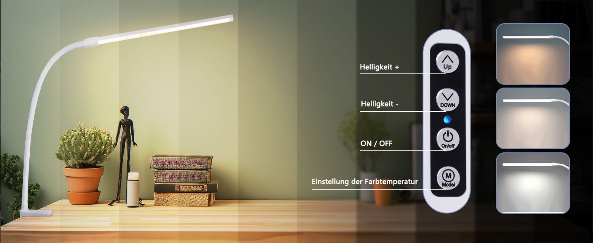 ZMH Schreibtischlampe LED Tischlampe Dimmbar Weiß Klemmbar Schwanenhals 5W Arbeitsleuchte Schreibtisch Bürolampe Tageslichtlampe Büro Klemmleuchte mit Ladefunktion
