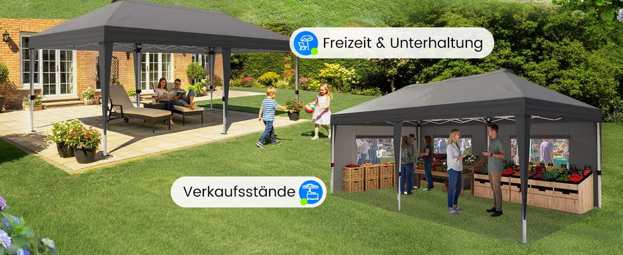 Quictent Pavillon 3x6m Faltpavillon EIN-Tasten-Zentralverriegelung,Wasserdicht UV-beständig, Gartenpavillon faltbar mit 6 Seitenwänden, Grau
