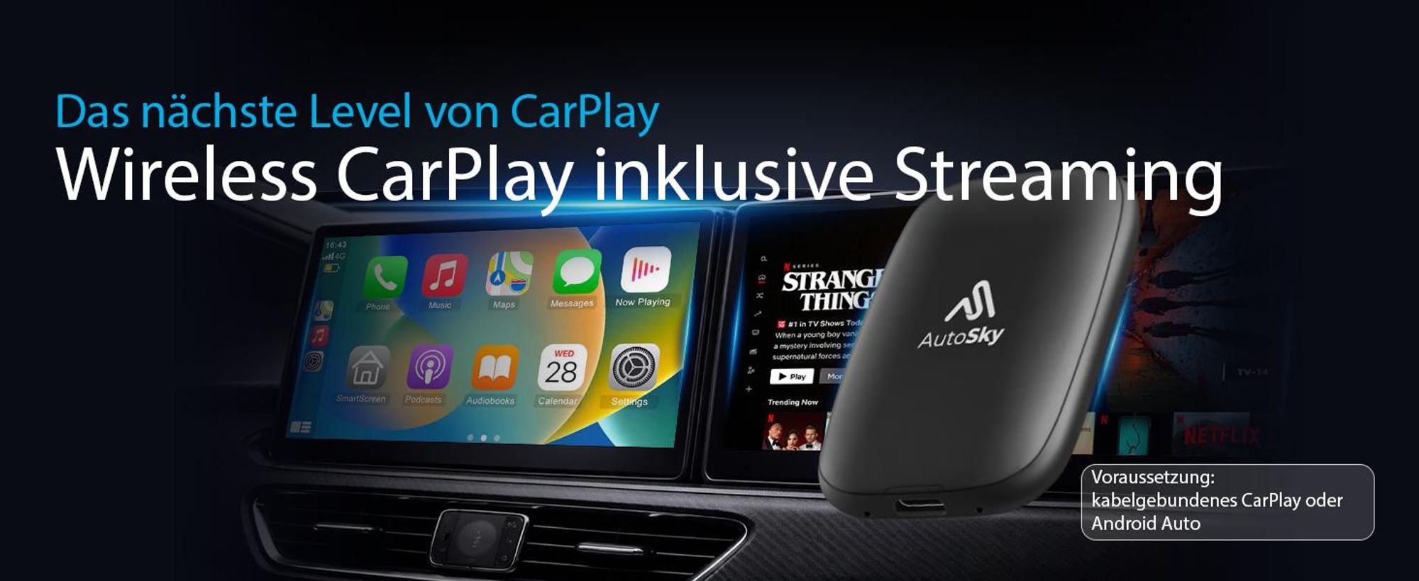 AutoSky Wireless CarPlay & Android Auto AI Box Lite – Für Fahrzeuge mit Wired Ca