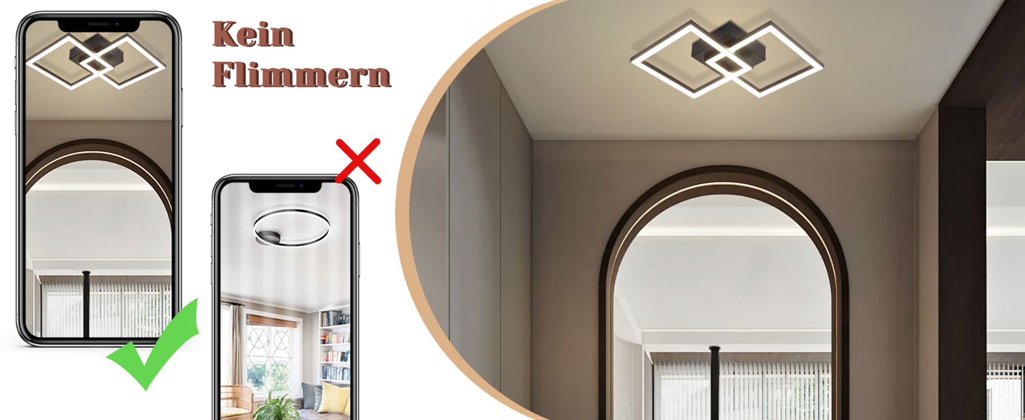 ZMH LED Deckenleuchte Flurlampe Deckenlampe Schwarz Wohnzimmerlampe 24W 4000K Küchenlampe Modern Neutralweiß Schlafzimmerlampe Eckig Deckenbeleuchtung