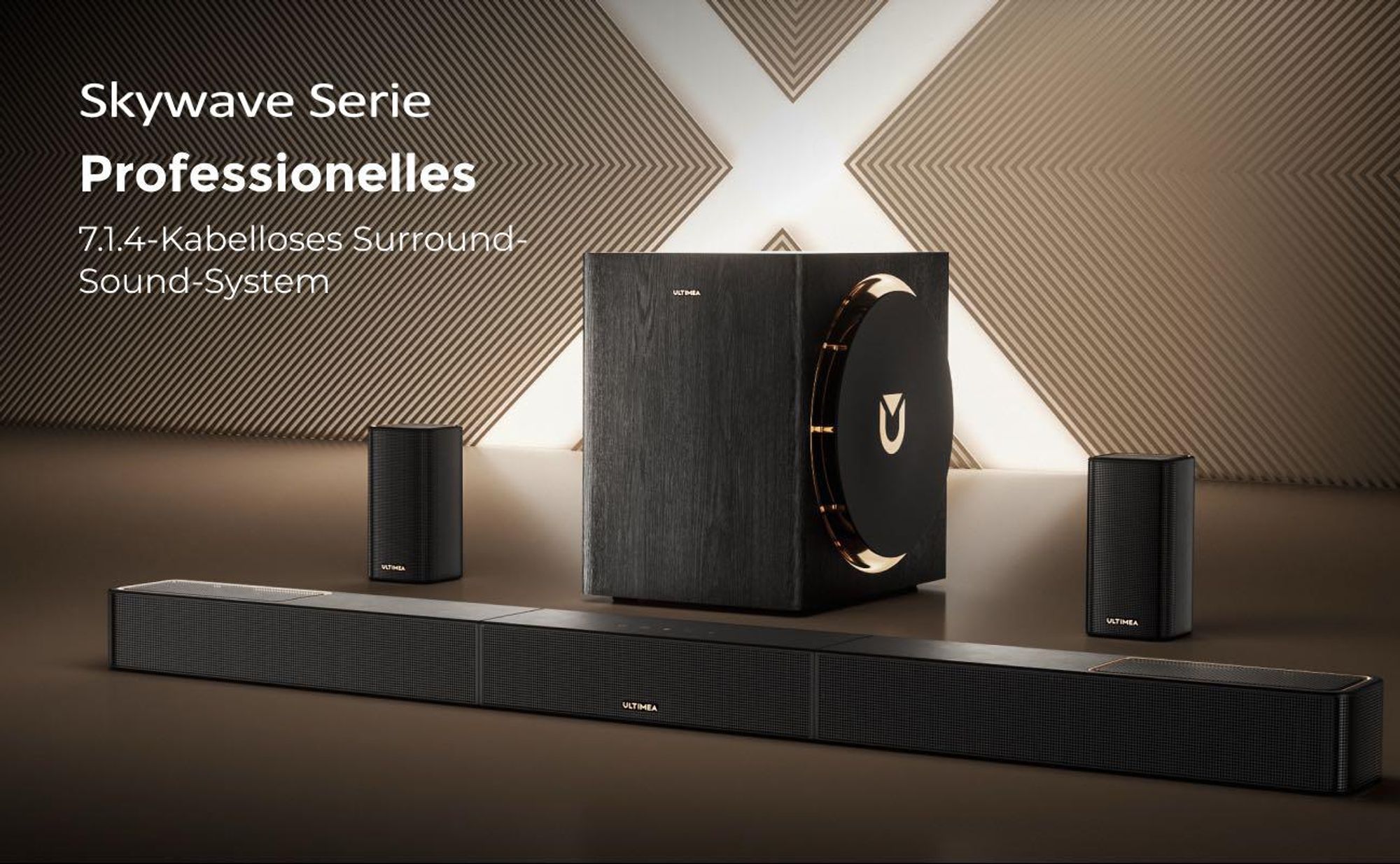 ULTIMEA Skywave Series 7.1.4ch Professionelles Kabelloses Surround Sound System für mit Dolby Atmos, kabellosem Subwoofer, 840W