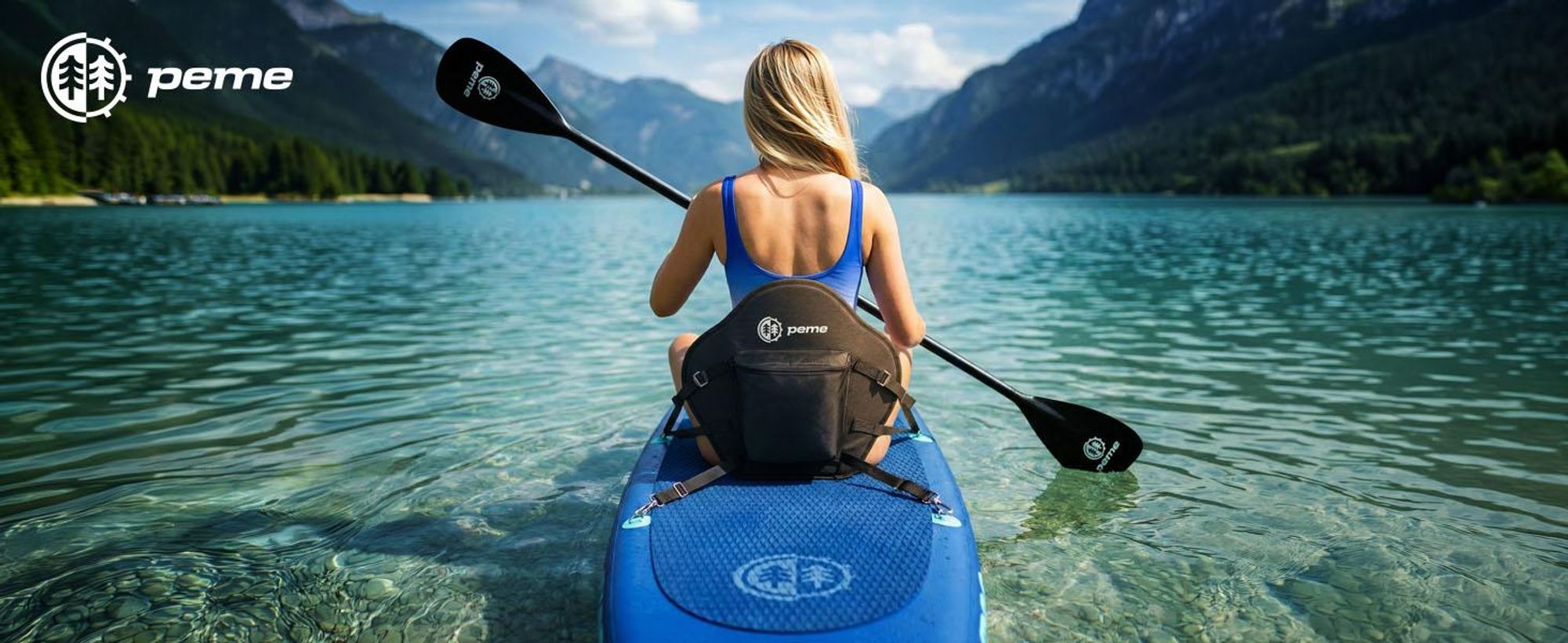PEME Hydro Kajaksitz für SUP Board Stand Up Paddle Sitz Universal Rückenlehne Aufsatz Gepolstert mit Tasche Wasserdicht Schwarz Karabiner Zubehör