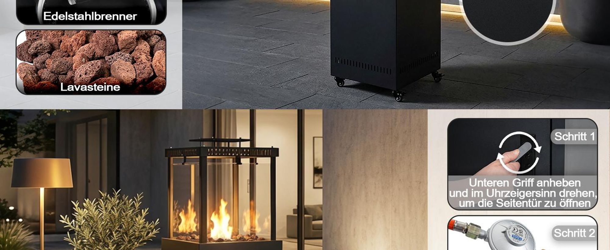 11 kW rauchfreier Propan Gas‑Terrassenheizer mit Lavasteinen