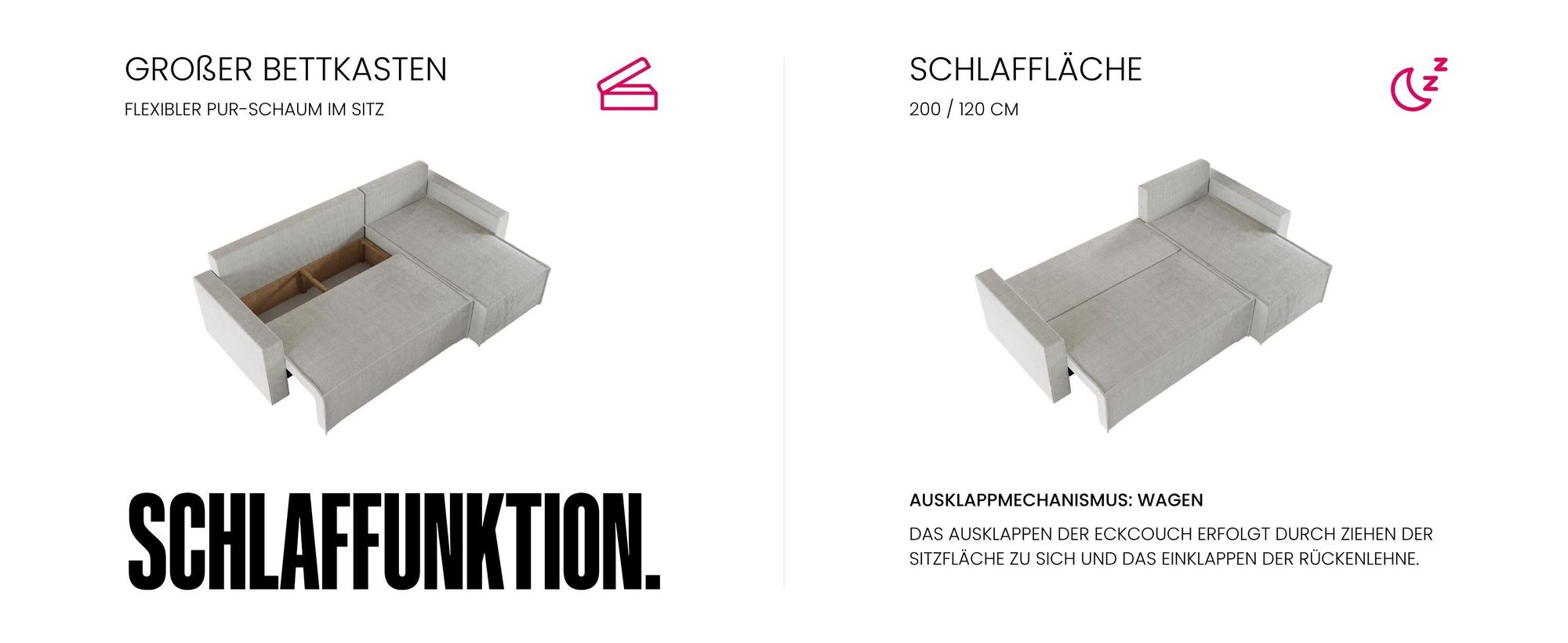 BroMARKT Ecksofa TOP Schlaffunktion Bettkasten L-Form Hellbeige