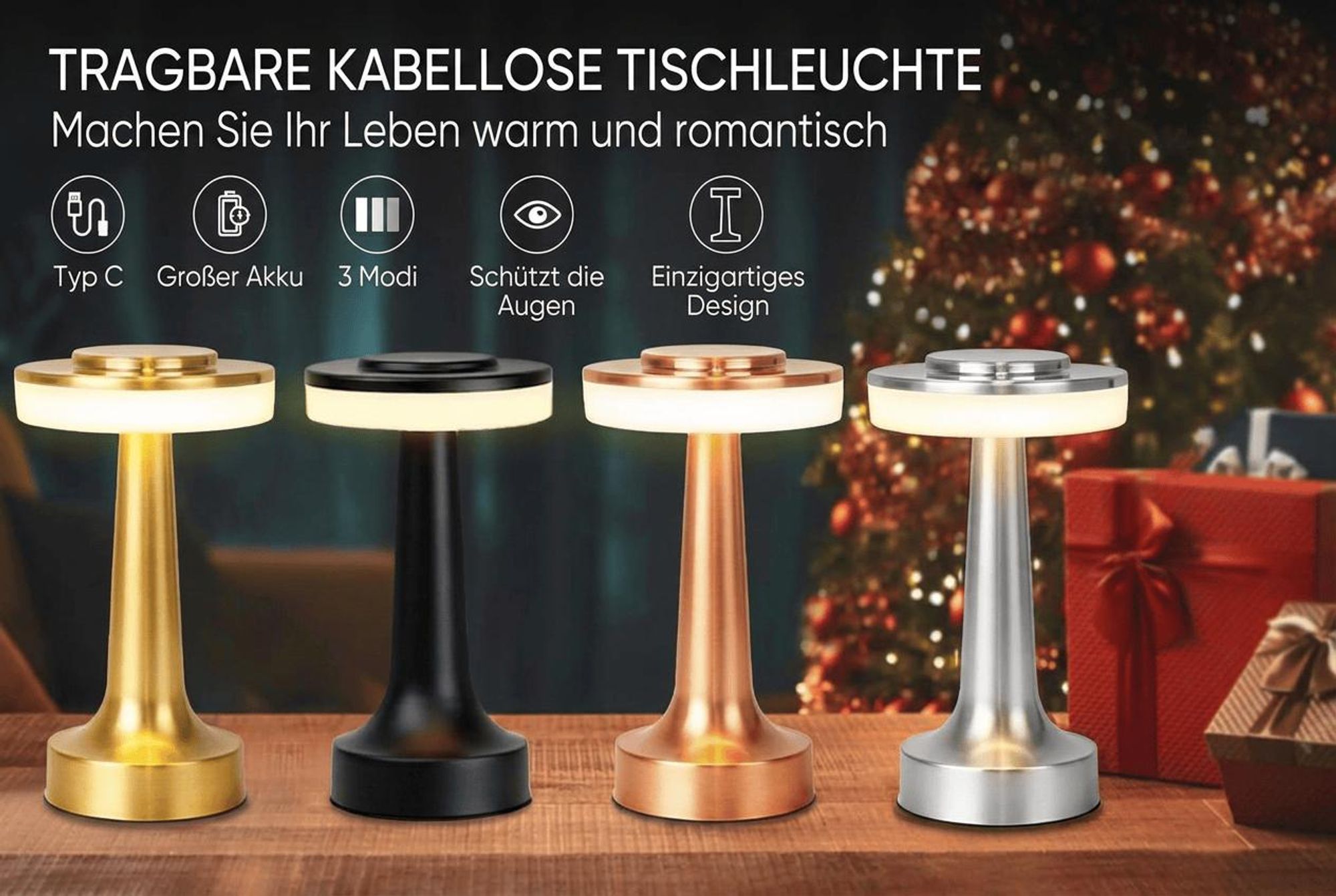 2er Schreibtischlampe, kabellose dimmbare Schreibtischlampe, LED-Tischlampe aus Metall, Touch-Control-Augenschutz-Leselampe, USB-Aufladung, warmweiß