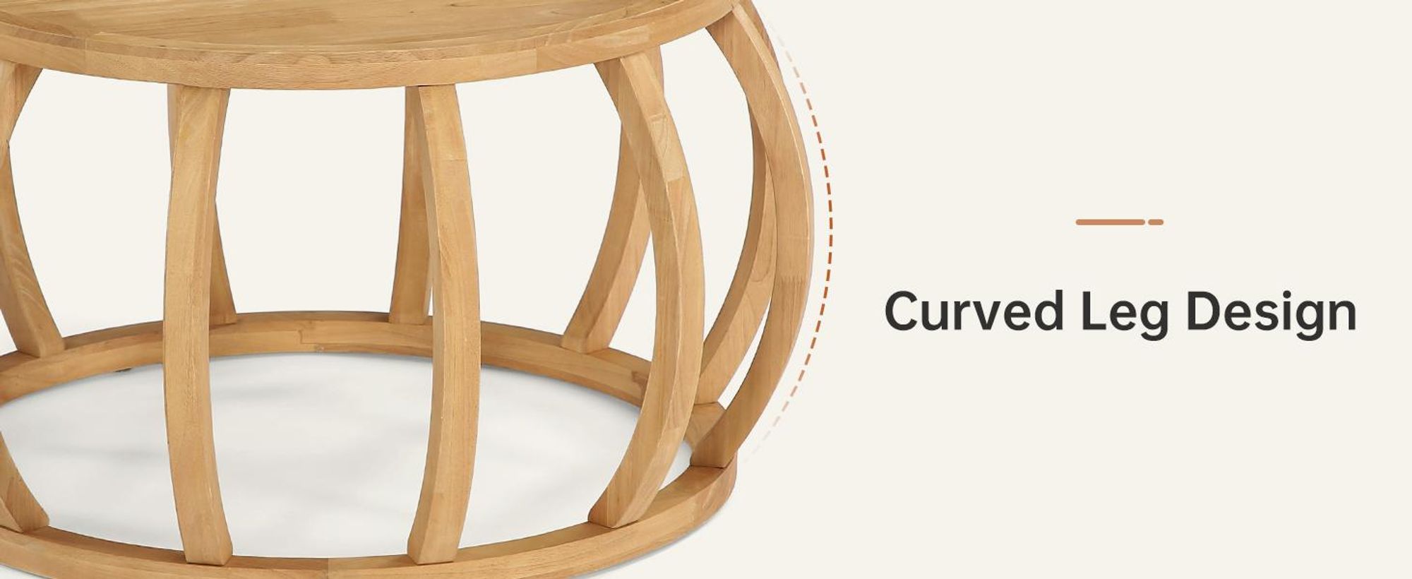 Couchtisch aus Massivholz, 80 cm runder Mitteltisch mit gebogenem Rahmensockel für das Wohnzimmer, einfache Montage, natürlich