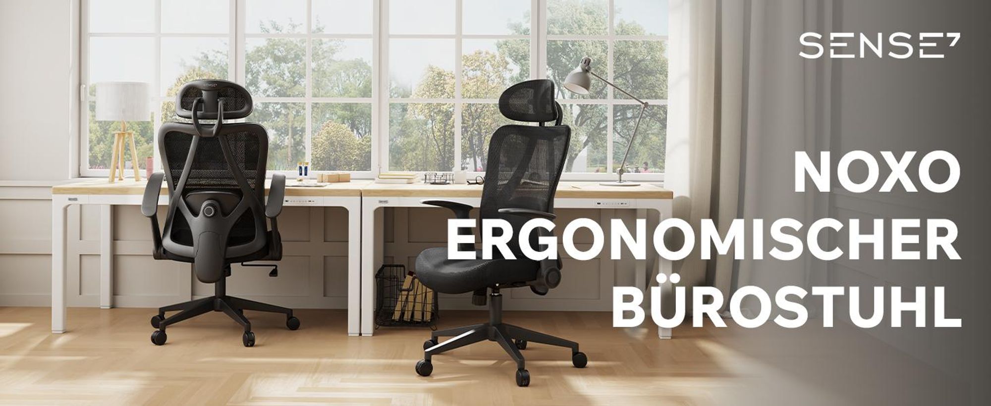SENSE7 Noxo Ergonomischer Bürostuhl Schreibtischstuhl Schwarz Klappbare Armlehnen Kopfstütze Netzrücken Chefsessel Homeoffice Wippfunktion 150 kg
