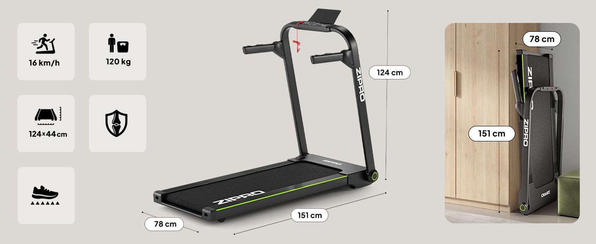 Zipro Jogger Tapis roulant elettrico con controllo - Attrezzatura fitness per la casa Tapis roulant pieghevole per la casa pieghevole con inclinazione