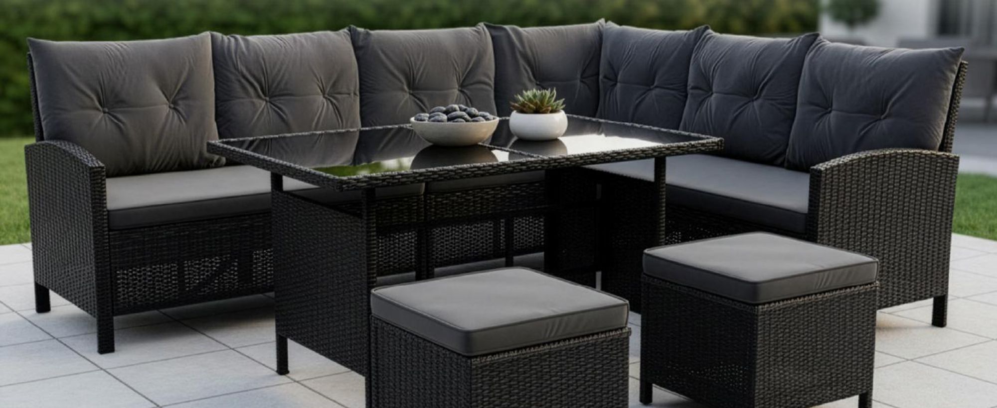 Juskys Polyrattan Lounge Manacor Schwarz und Grau