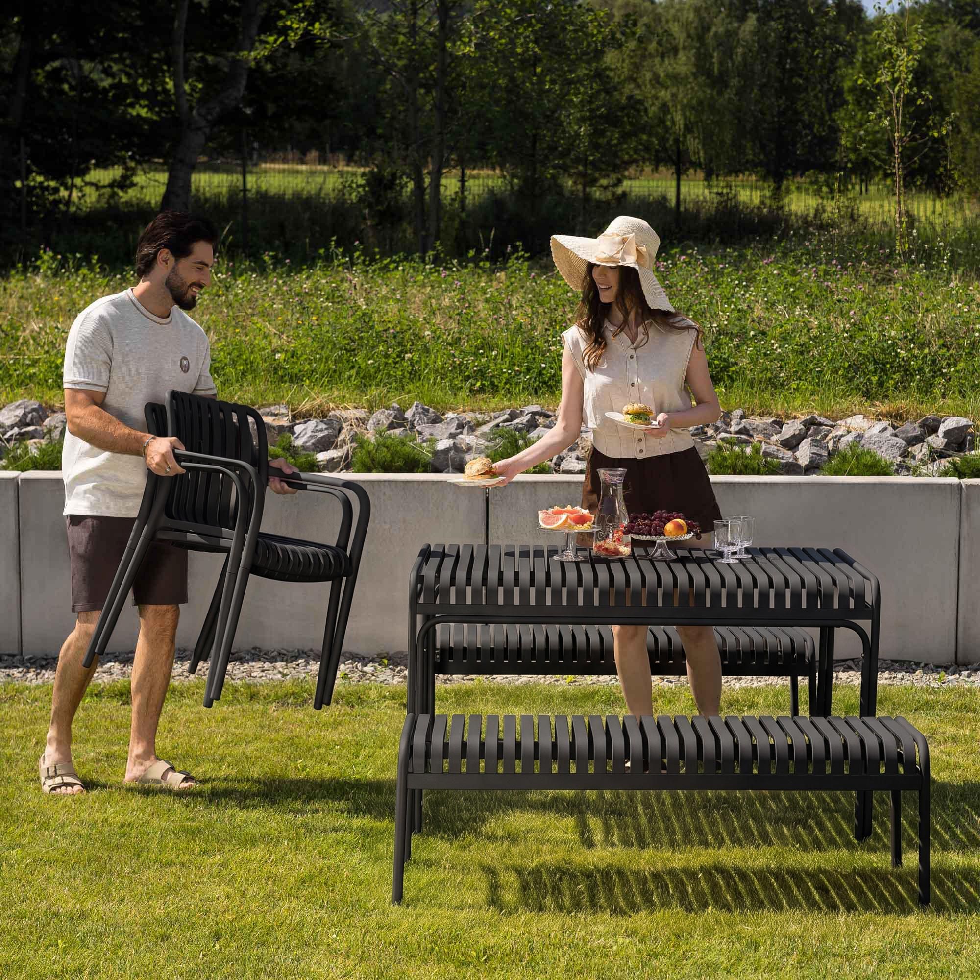 di volio Gartentisch MALIO - 130x80 cm, wetterfester Outdoor-Tisch aus Metall, matt schwarz