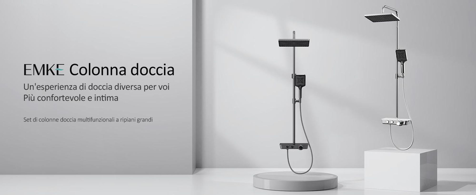 Sistema doccia EMKE con termostato, set doccia in acciaio inox con doccetta a 3 funzioni, rubinetteria per vasca e doccia,  KTW, grigio F08