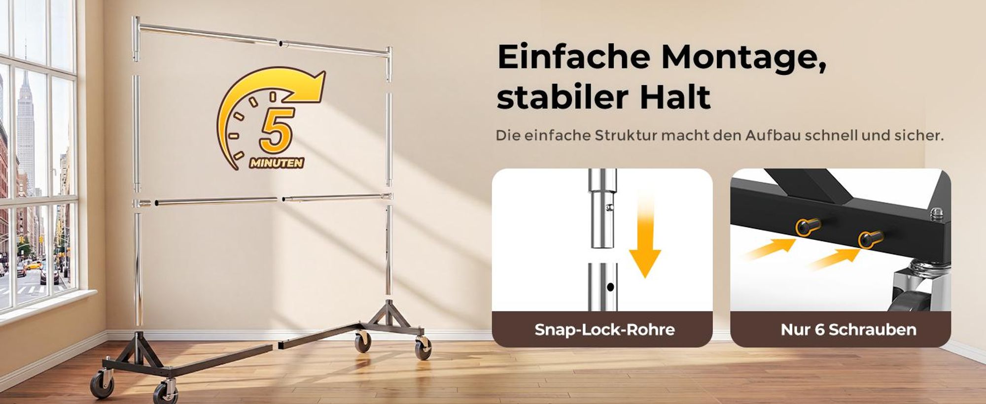 HOKEEPER Kommerzieller Kleiderständer mit Z-Ständer, Tragkraft 250 kg, robuster Schwerlast-Garderobenständer