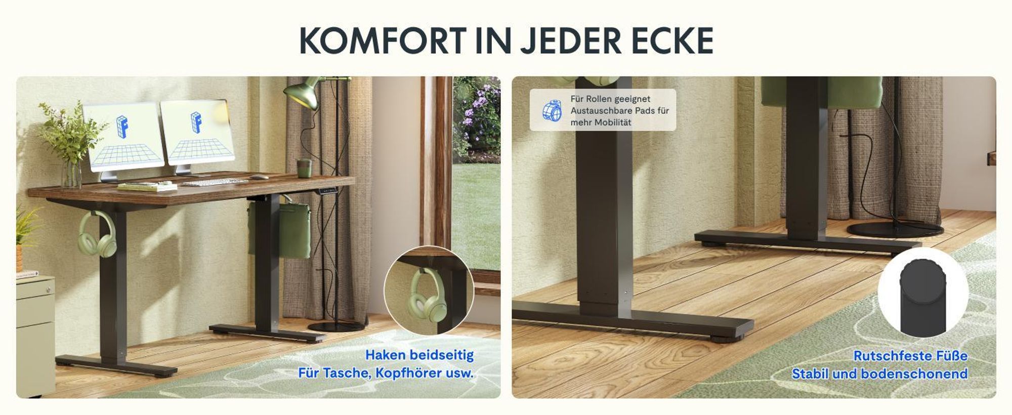 FLEXISPOT EN1 Höhenverstellbarer Schreibtisch 140x80cm, 100 kg Tragkraft, mit Anti-Kollisionsschutz,  Einteilige Tischplatte, 4 Memory-Funktion(Braun)