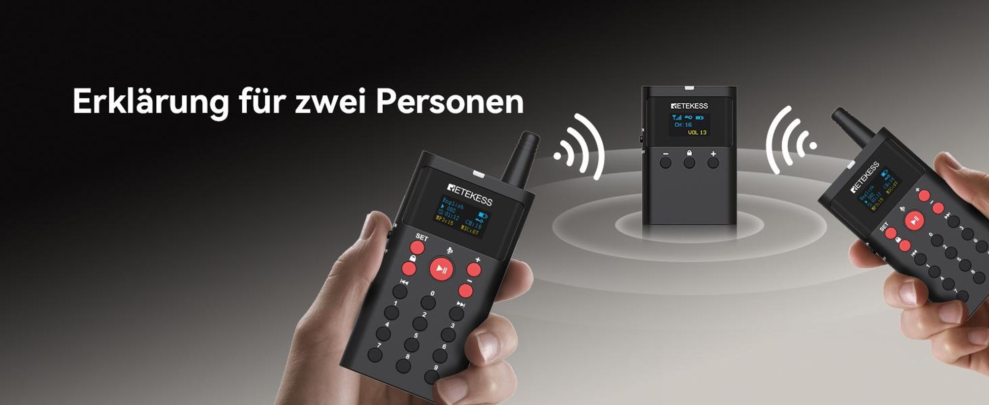 Retekess TT127 Tour Guide System, Selbstgeführtes Toursystem, 200 Meter, 41 Sprachen, 3 Modi, 16GB, mit TT123-Mikrofon, für Museen, Reisen, Kirche
