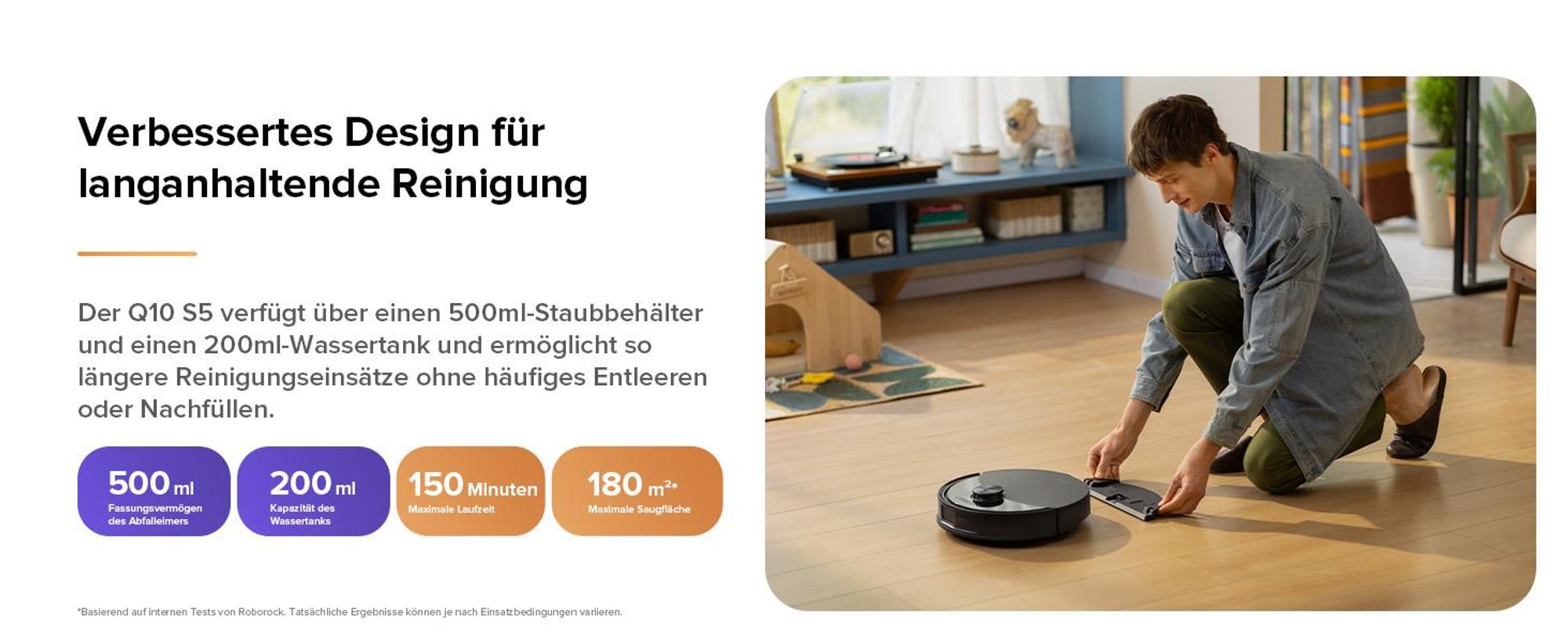 Roborock Q10 S5 Saugroboter mit Wischfunktion,10.000 Pa Staubsauger Roboter, Dual Anti-Tangle System, Auto Lifting Mopping, Ideal für Tierhaare,Schwaz