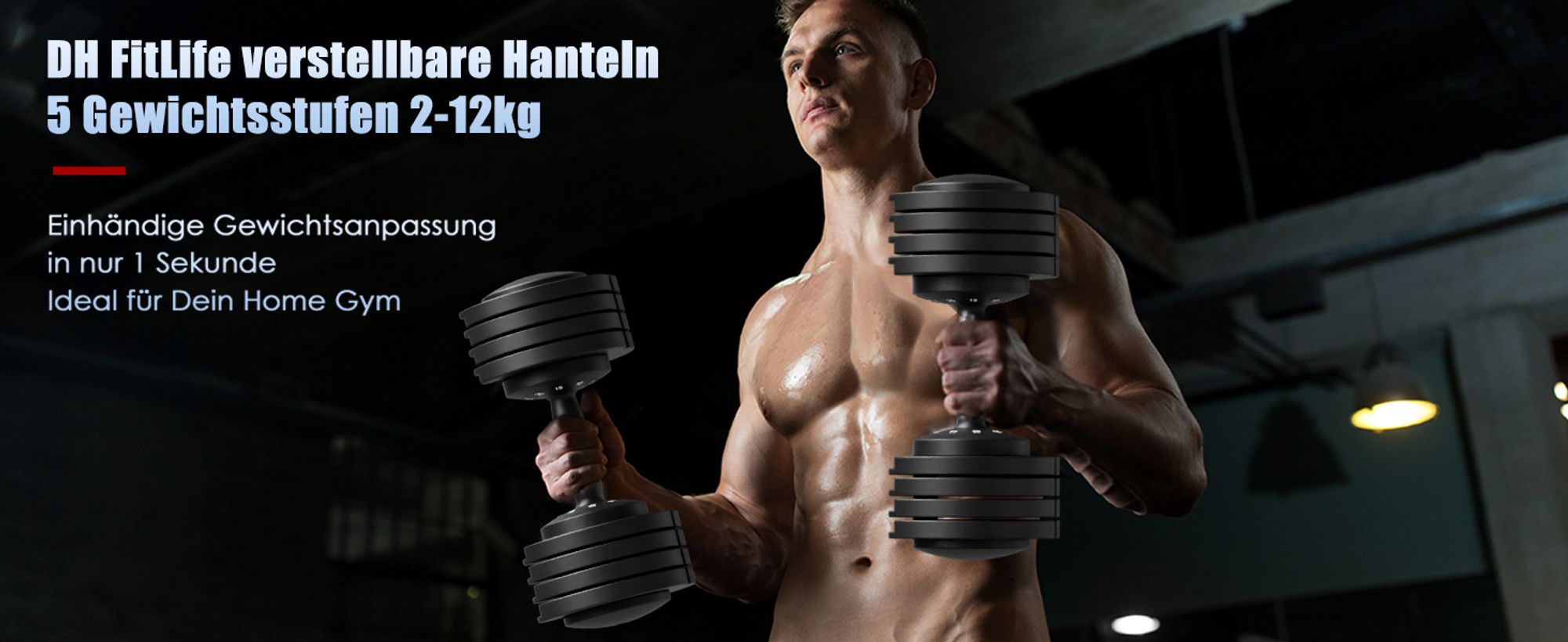 DH Fitlife Verstellbare Hanteln 12kg x 2, Platzsparende Kurzhanteln mit 5 Gewichtsstufen (2-12kg), 2er Set für Fitness und Körpertraining