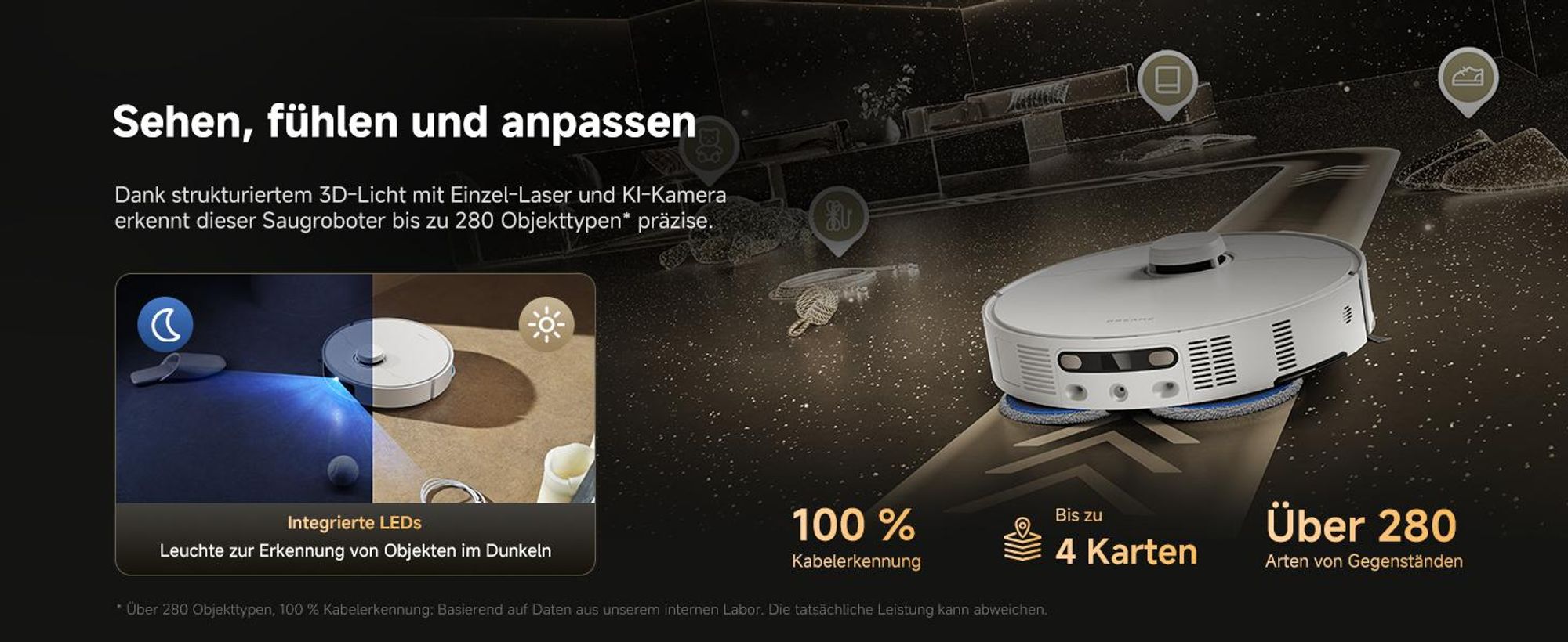 Dreame Matrix 10 Pro Saugroboter mit Wischfunktion,30KPa Saugleistung,AI RGB,3D Laser,100°C Selbstreinigung,0-Tangle System,Mop-Wechselstation,Weiß