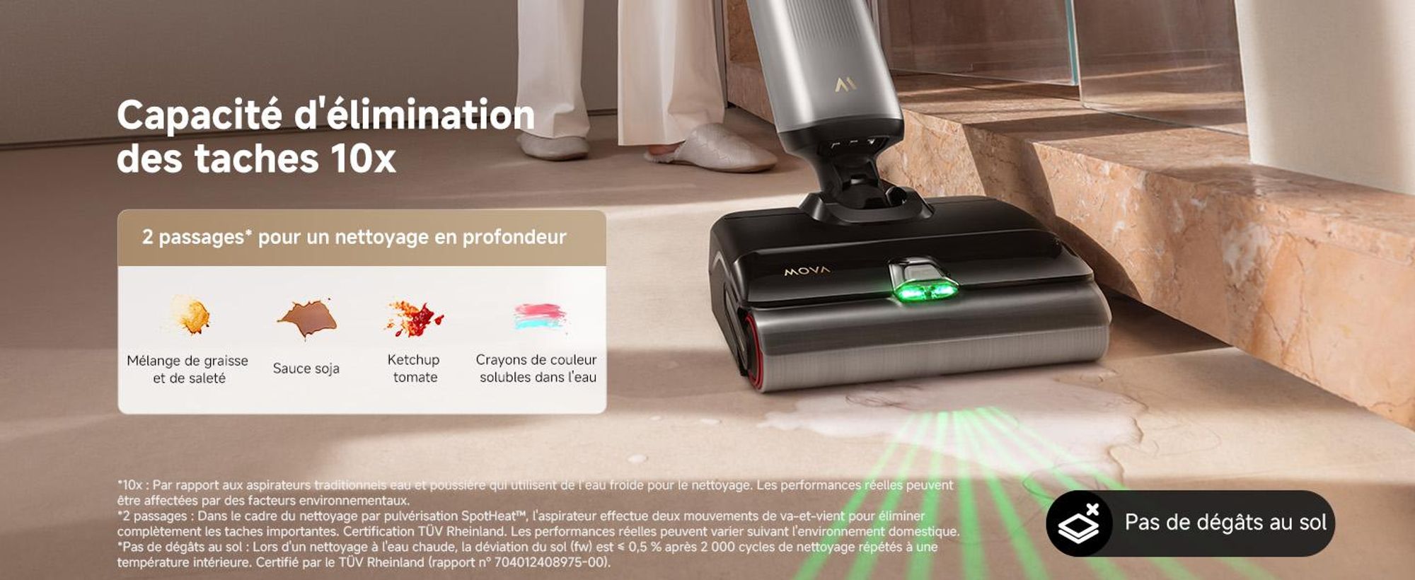 MOVA X4 Pro aspirateur balai sans fil, aspirateur laveur sec et humide 20 kPa, lavage eau chaude, auto-nettoyage 100 °C, brosse LED,  ajustement intel