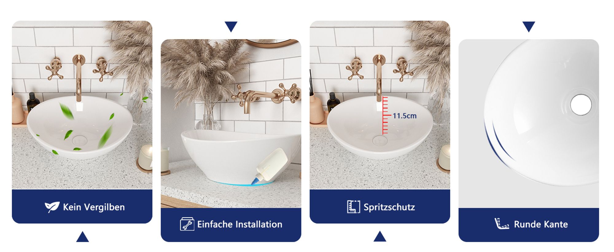 DeerValley Waschbecken Oval Keramik Aufsatzwaschbecken, Porzellan-Badezimmerwaschbecken, 40x33x14,5cm DV-1V051