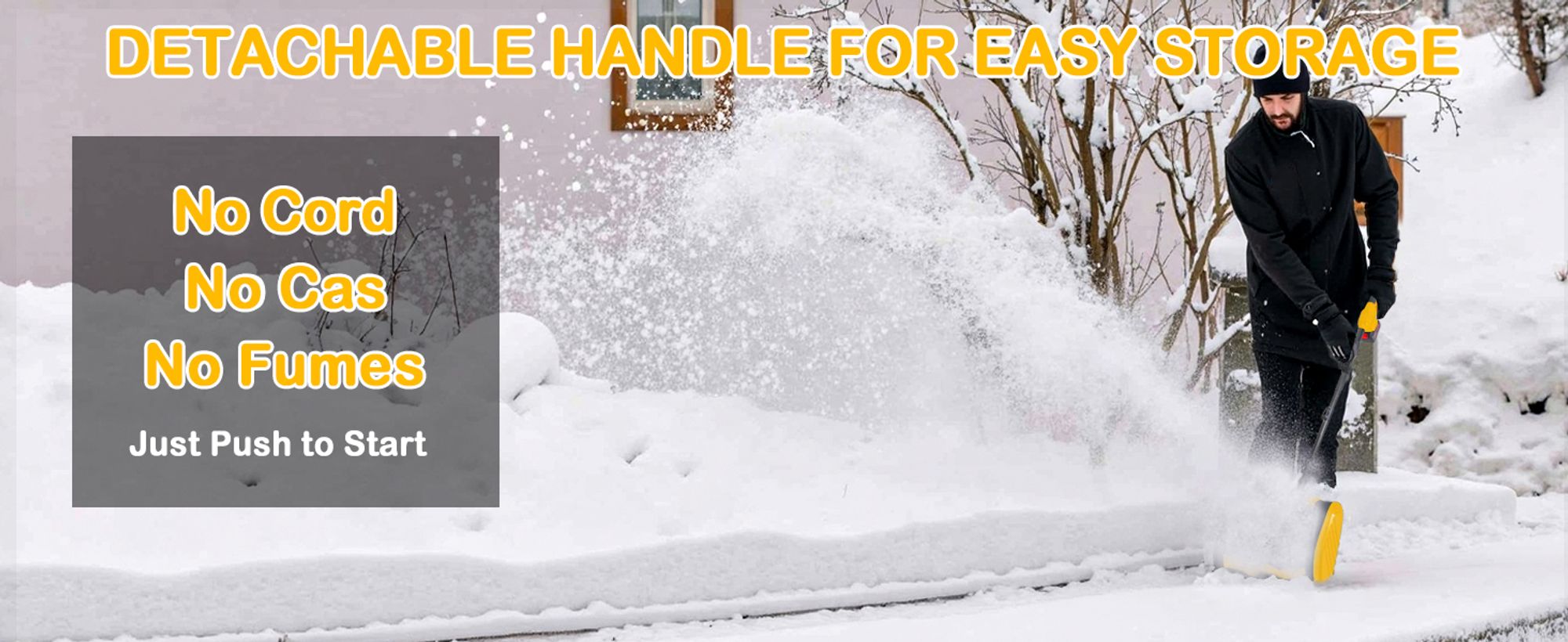 20V Akku-Schneefräse, abnehmbare Schneefräsen, maximale Wurfweite 8 m, Schneeräumbreite 28 cm, 2Akkus, Zusatzhandgriff, elektrische Schneeräumung,Gelb