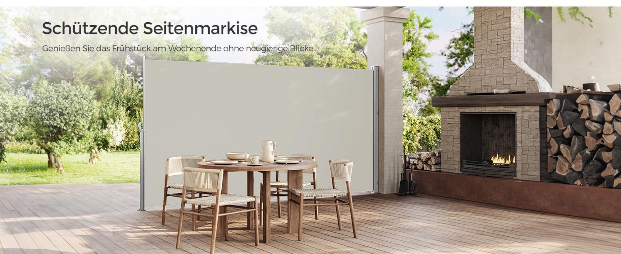 SONGMICS Alu Seitenmarkise 200 x 400 cm 280 g/m² ausziehbar Sichtschutz, Sonnenschutz für Balkon & Terrasse Beige GSA204E01