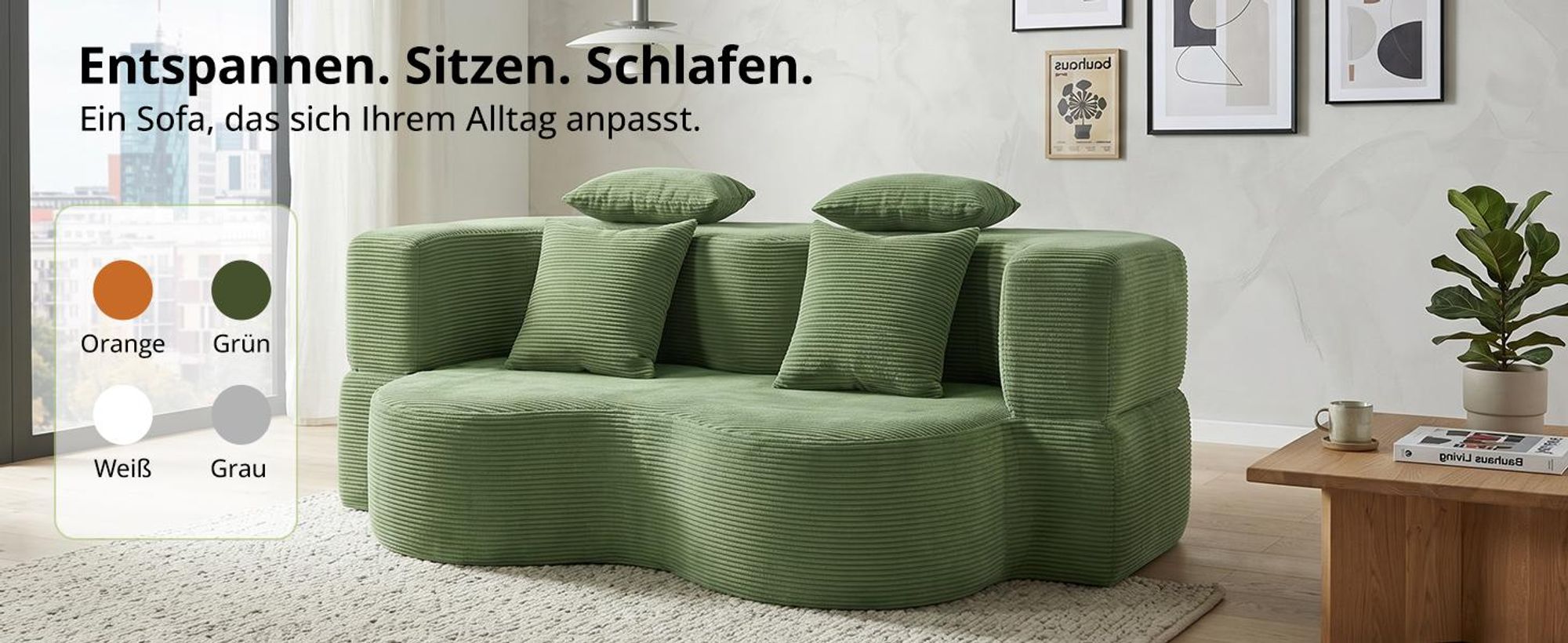 Sofa 3-Sitzer mit Schlaffunktion, 196 cm Komfortables Schlafsofa aus Cord, bis 450kg belastbar, ohne Montage, Bettcouch, Couch Gästebett, platzsparend
