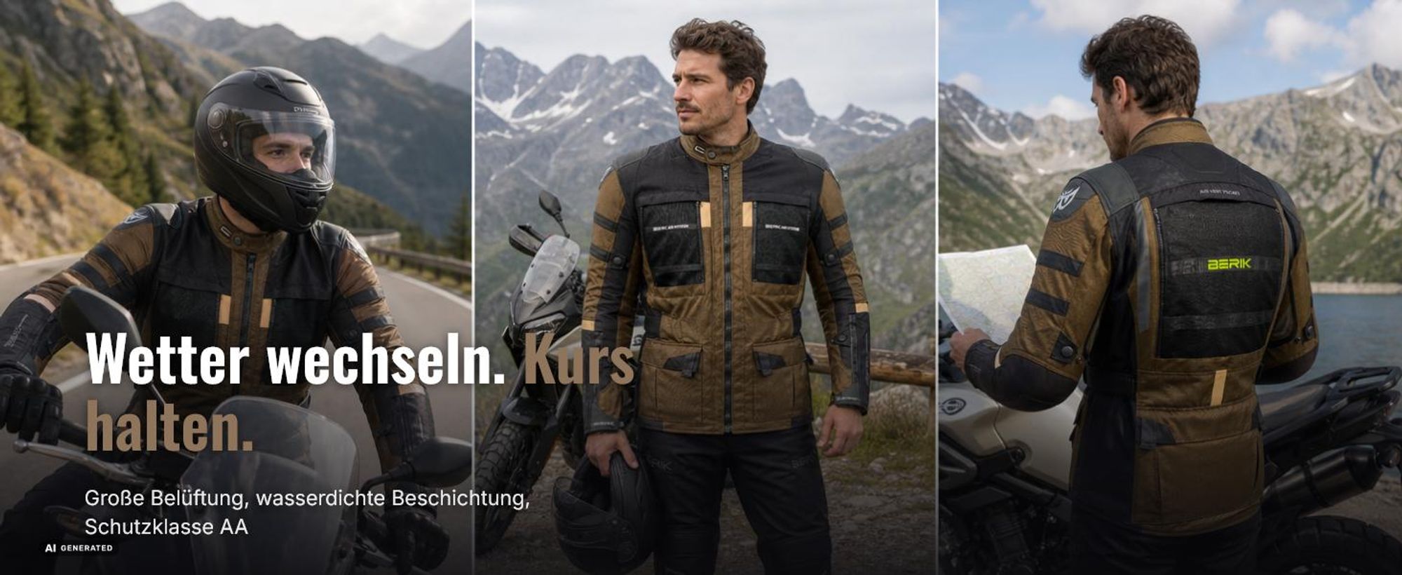 Berik Absolute Zero RX wasserdichte Motorrad Textiljacke, schwarz/oliv, 52
