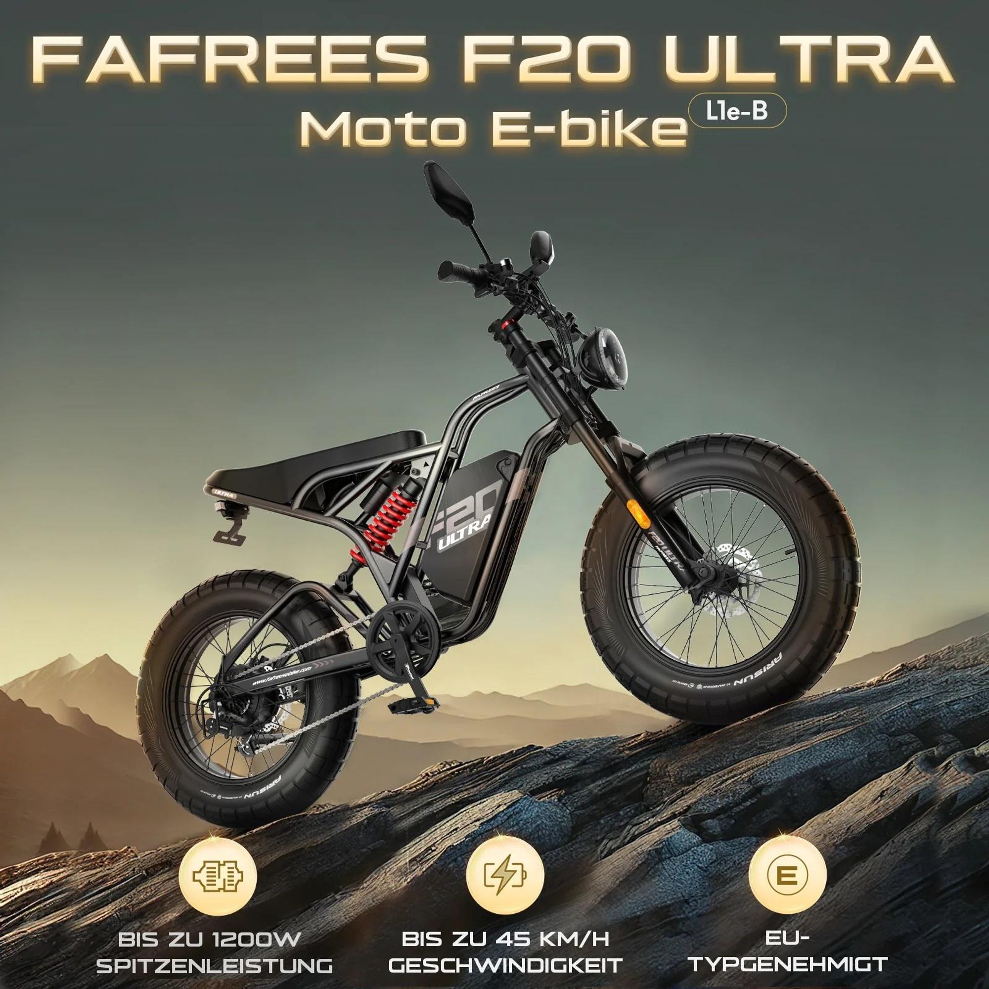 FAFREES F20 Ultra E-Bike (EU Type-Approval L1e-B) - Akku 48V25AH 20-Zoll-Rädern Mechanische Bremsen - Grün