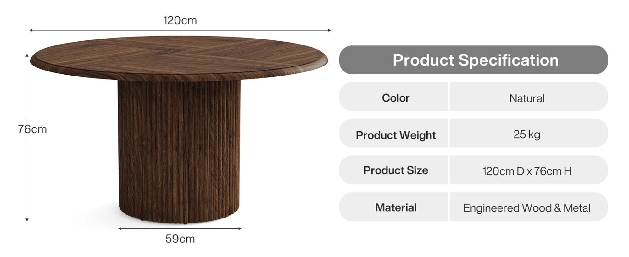 120 cm runder Esstisch für 4 Personen, Metallgestell, moderner runder Esstisch, Küchentisch für Esszimmer, Küche, Wohnzimmer, Dunkelbraun