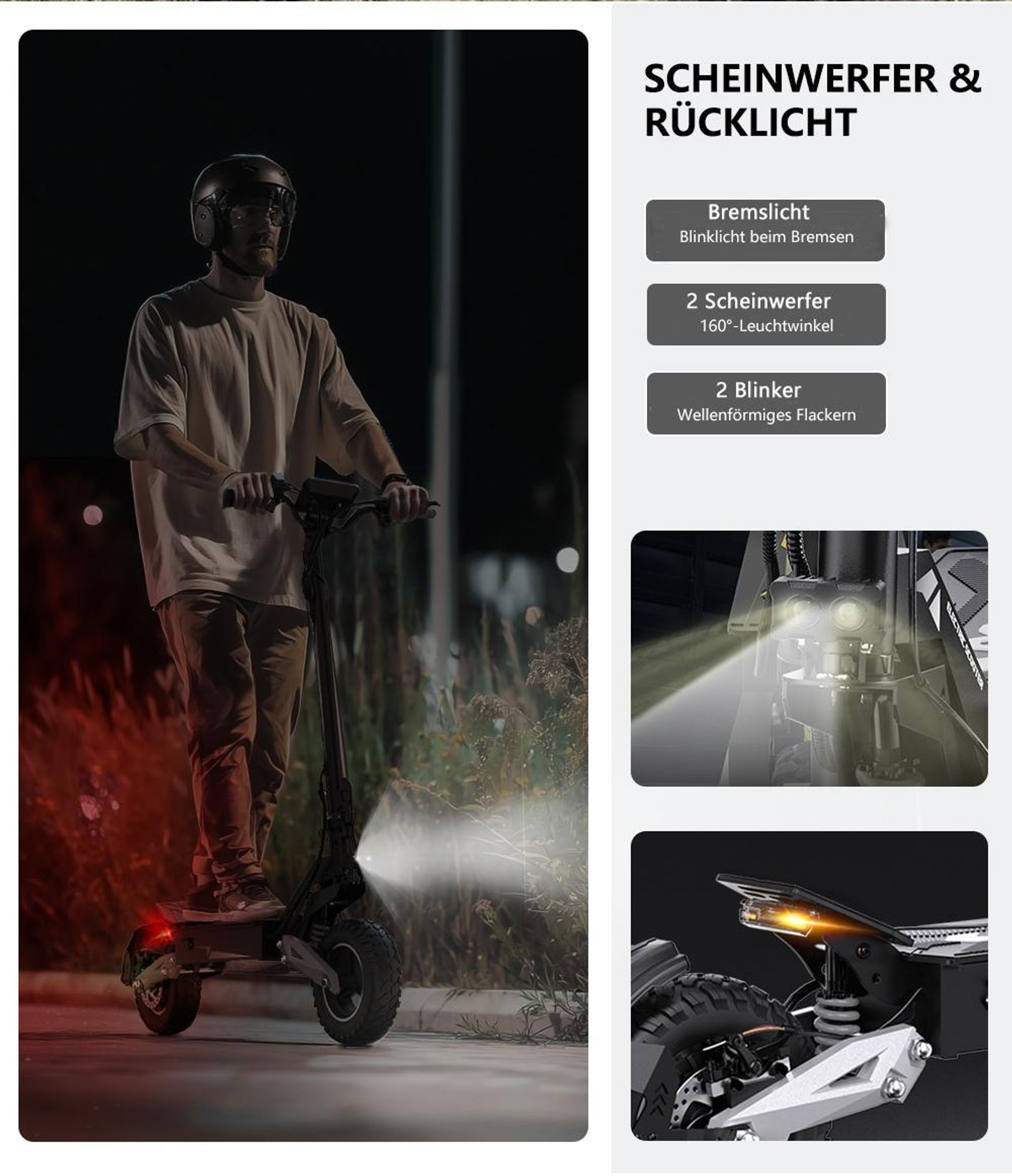 Elektroroller OOTD T10 - Motor 500W Akku 48V13.5AH 11" Reifen Scheibenbremse - Schwarz Grau