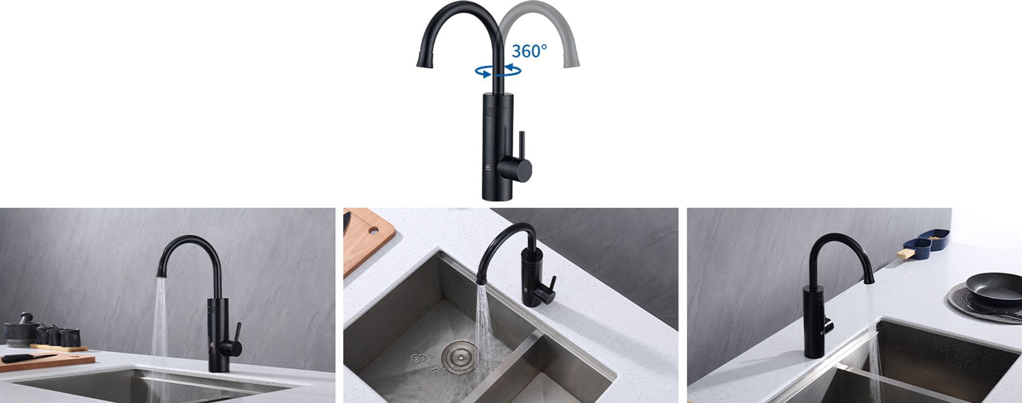 Wasserhahn Küche Homelody 360°Schwenkbar Durchlauferhitzer 230V Elektrischer Küchenarmatur mit LED Edelstahl Spülarmaturen Warmwasserboiler Camping
