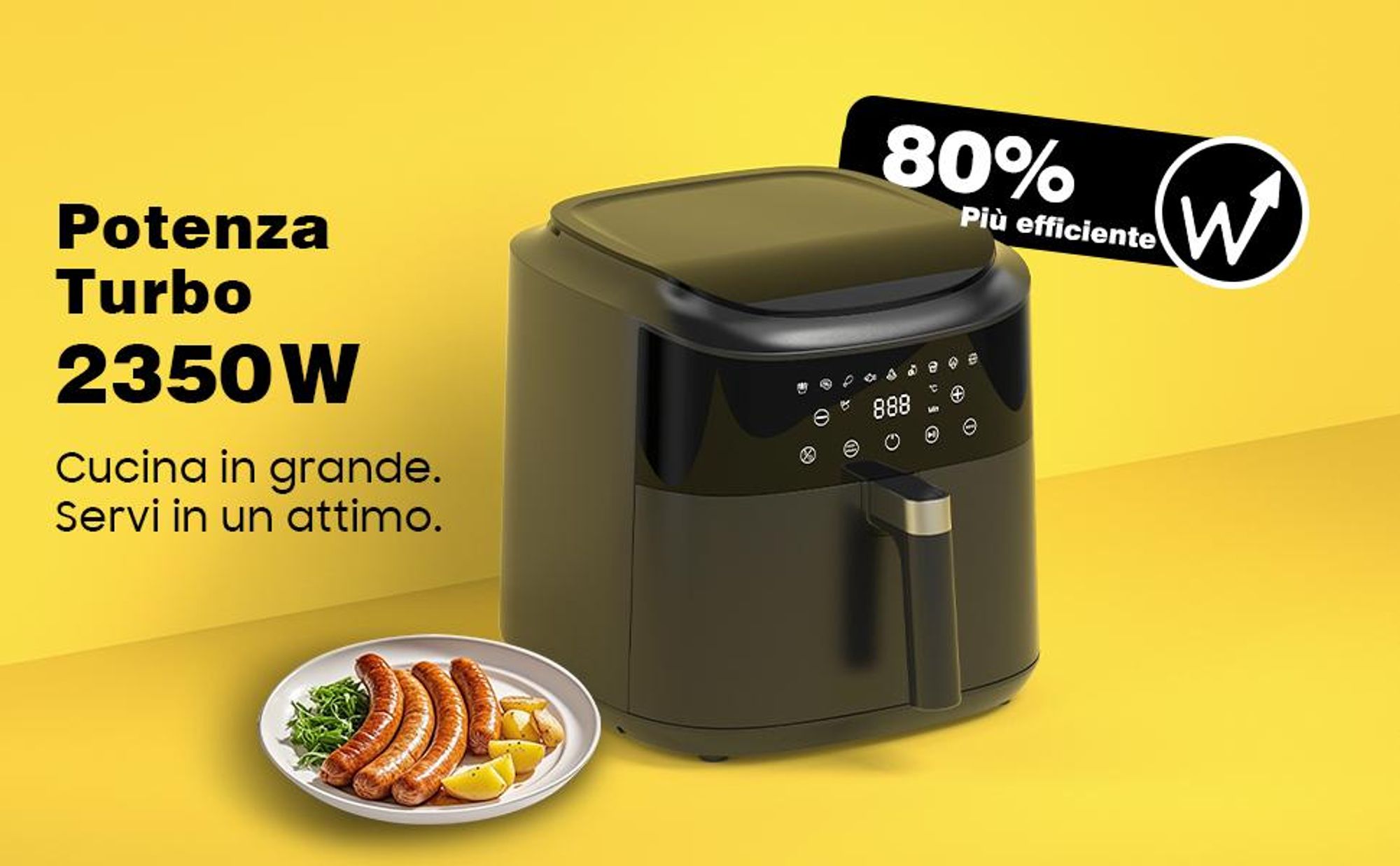 Friggitrice ad aria 9L grande capacità|9 programmi preimpostati|2350W alta potenza|Circolazione aria calda 360°|Schermo touch LED