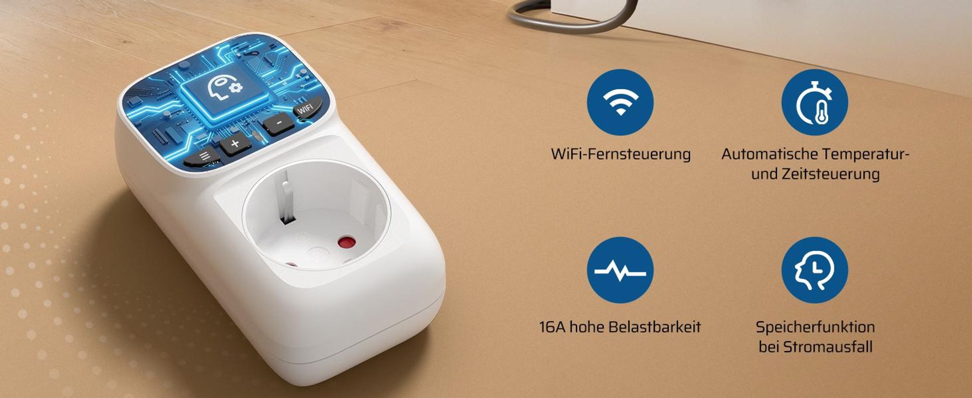 DEWENWILS Smart Thermostat Steckdose, WiFi Temperaturregler mit Fühler 230V, App Steuerung, LCD-Display, 6 Betriebsmodi mit Heizen/Kühlen/Timer