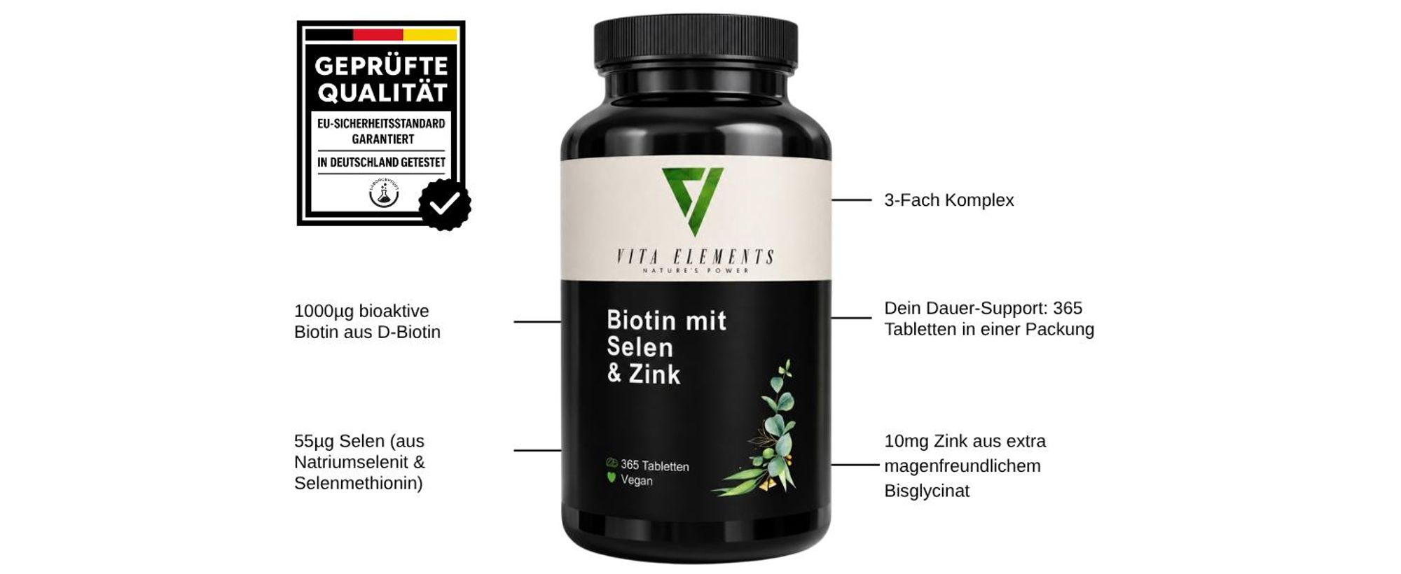 Vita Elements Biotin mit Selen und Zink Produktdose